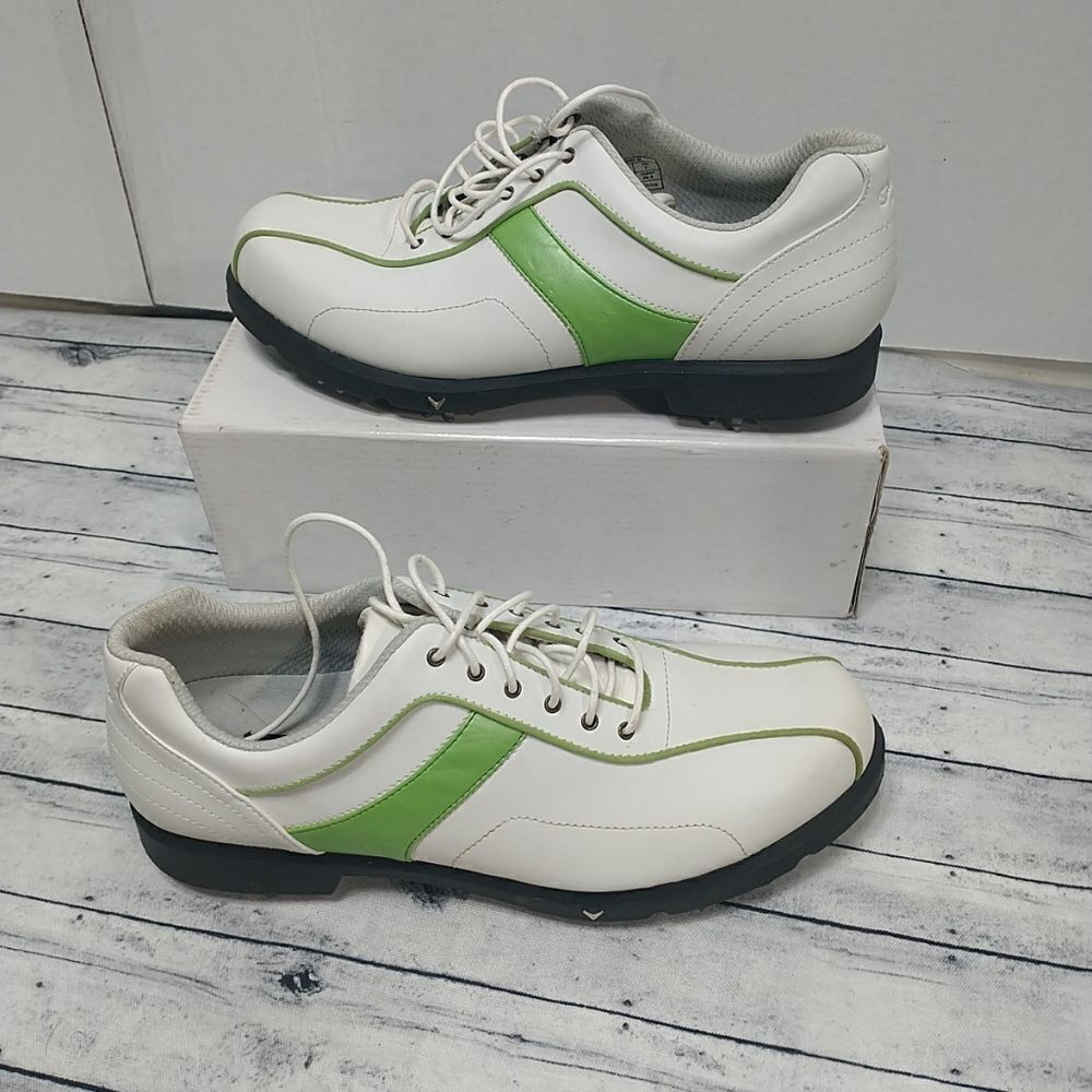 Callaway Women's Sport Thin Saddle Leather Golf Shoes 8.5 White Green . - Picture 3 of 9